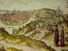 Old Prague - The reproduction of a coloured copperplate about the year 1595.