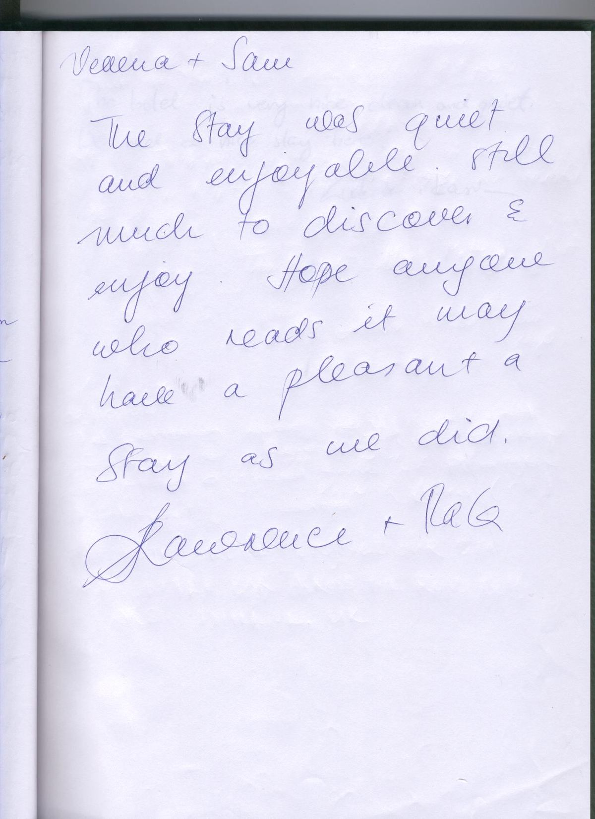 Handwritten page from the Hotel Prague City guest book