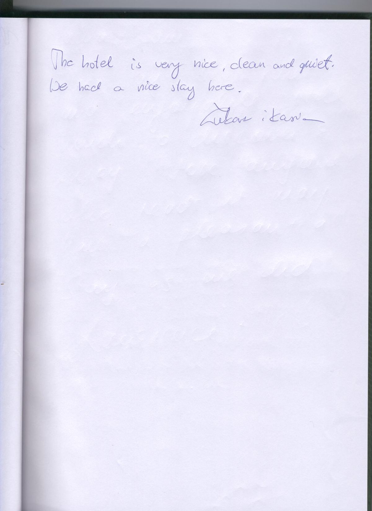 Handwritten page from the Hotel Prague City guest book