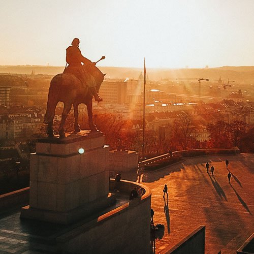 Vítkov Hill and the Jan Žižka equestrian statue near the hotel