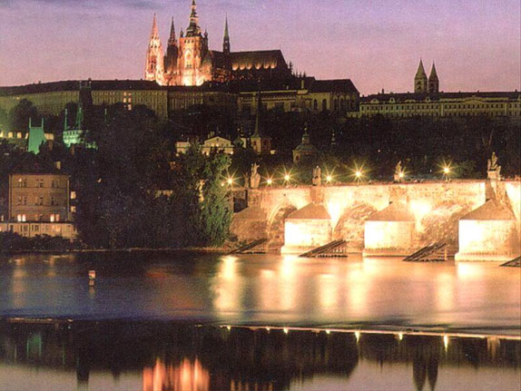View on Charles Bridge and Prague Castle at Night